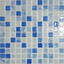 کاشی استخری شیشه ای میکس آبی سفید 4052 - زمرد گلس تایل Zomorod Glass Tile