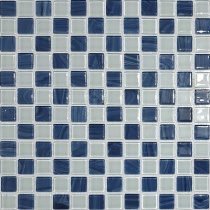 کاشی استخری شیشه ای شطرنجی سفید آبی - زمرد گلس تایل Zomorod Glass Tile