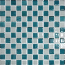 کاشی استخری شیشه ای شطرنجی سفید سبز - زمرد گلس تایل Zomorod Glass Tile