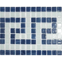 کاشی استخری شیشه ای ورساچه سفید و آبی - زمرد گلس تایل Zomorod Glass Tile