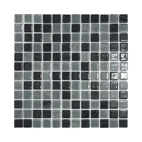 کاشی استخری شیشه ای میکس 4015 مشکی و طوسی - زمرد گلس تایل Zomorod Glass Tile