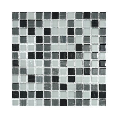 کاشی استخری شیشه ای میکس 4021 سفید طوسی مشکی - زمرد گلس تایل Zomorod Glass Tile