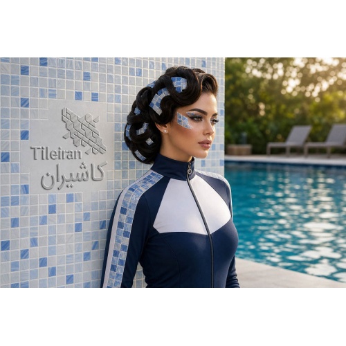 کاشی استخری شیشه ای 4031 آبی روشن - زمرد گلس تایل Zomorod Glass Tile