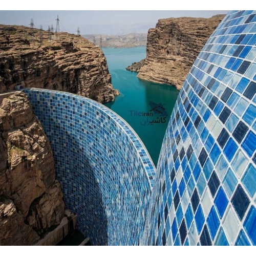 کاشی استخری شیشه ای میکس 4036 آبی و سرمه ای - زمرد گلس تایل Zomorod Glass Tile