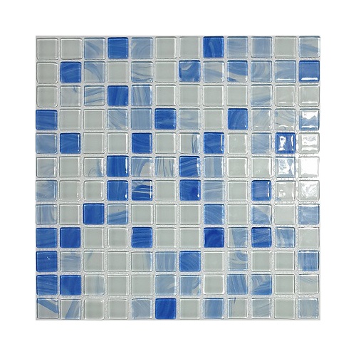 کاشی استخری شیشه ای میکس آبی سفید 4052 - زمرد گلس تایل Zomorod Glass Tile