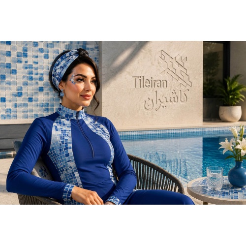 کاشی استخری شیشه ای میکس آبی سفید 4052 - زمرد گلس تایل Zomorod Glass Tile