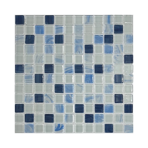 کاشی استخری شیشه ای میکس سفید سرمه ای آبی 4055 - زمرد گلس تایل Zomorod Glass Tile