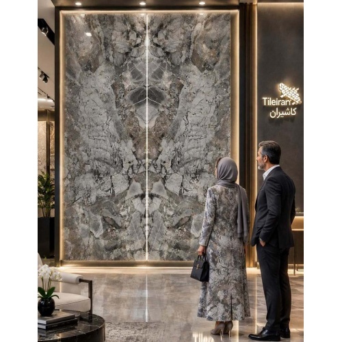 ST-004 - سرامیک اسلب بوک مچ ST004 طوسی پولیش 120x280 - مگاکر Megaker