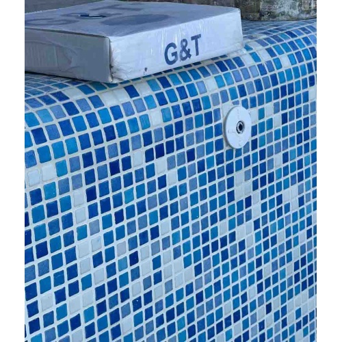 کاشی استخری شیشه ای میکس مدل کار شده 2038 آبی سفید - G&T گلس تایل