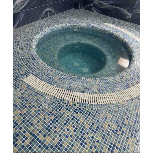 کاشی استخری شیشه ای میکس مدل کار شده 2038 آبی سفید - G&T گلس تایل