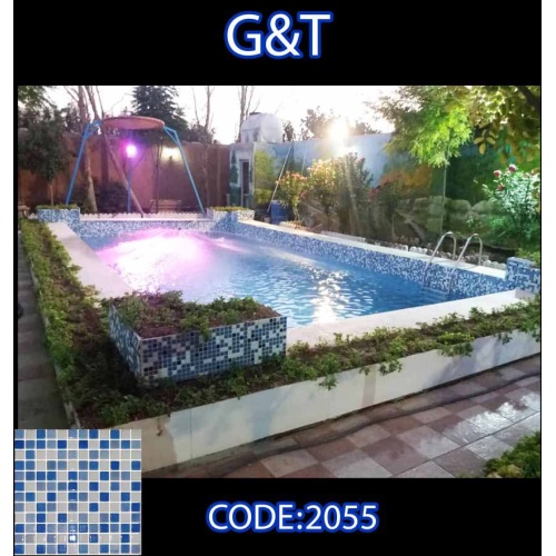 کاشی استخری شیشه ای میکس 2055 سفید آبی - G&T گلس تایل
