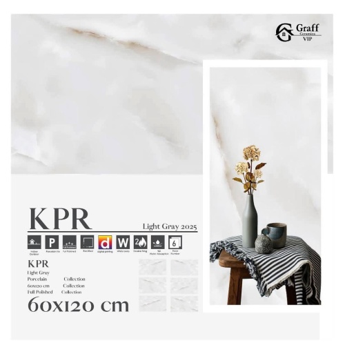 KPR Light Gray - کاشی کی پر طوسی روشن پولیش 120*60 - گراف سرامیک Graff Ceramic