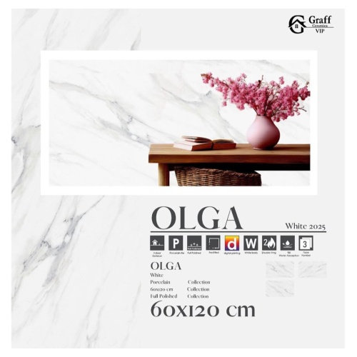 Olga White - کاشی الگا وایت پولیش 120*60 - گراف سرامیک Graff Ceramic