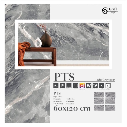 PTS Light Gray - کاشی پی تی اس طوسی روشن پولیش 120*60 - گراف سرامیک Graff Ceramic