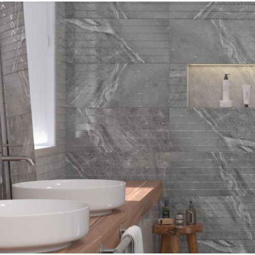 وینست Vinset - سرامیک وینست طوسی براق مدل کارشده 30x90 - کاشی فخار