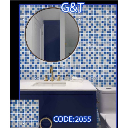 کاشی استخری شیشه ای میکس 2055 سفید آبی - G&T گلس تایل