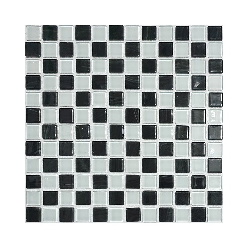 کاشی استخری شیشه ای شطرنجی سفید مشکی - زمرد گلس تایل Zomorod Glass Tile