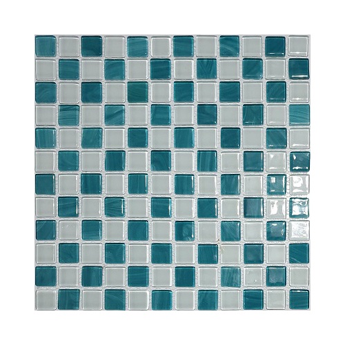 کاشی استخری شیشه ای شطرنجی سفید سبز - زمرد گلس تایل Zomorod Glass Tile
