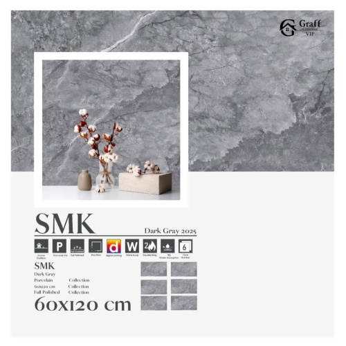 Smk Dark Gray - کاشی اس مک طوسی تیره پولیش 120*60 - گراف سرامیک Graff Ceramic