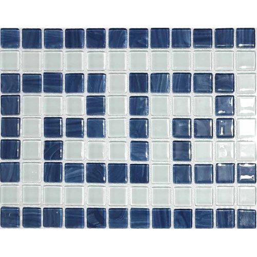 کاشی استخری شیشه ای ورساچه سفید و آبی - زمرد گلس تایل Zomorod Glass Tile